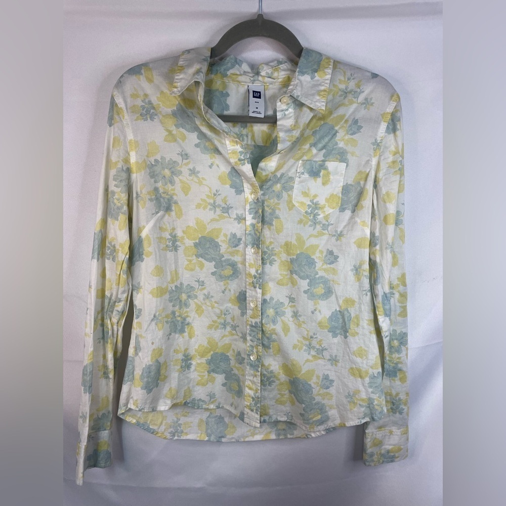 GAP Floral Button Down Shirt - White, Yellow, Blue